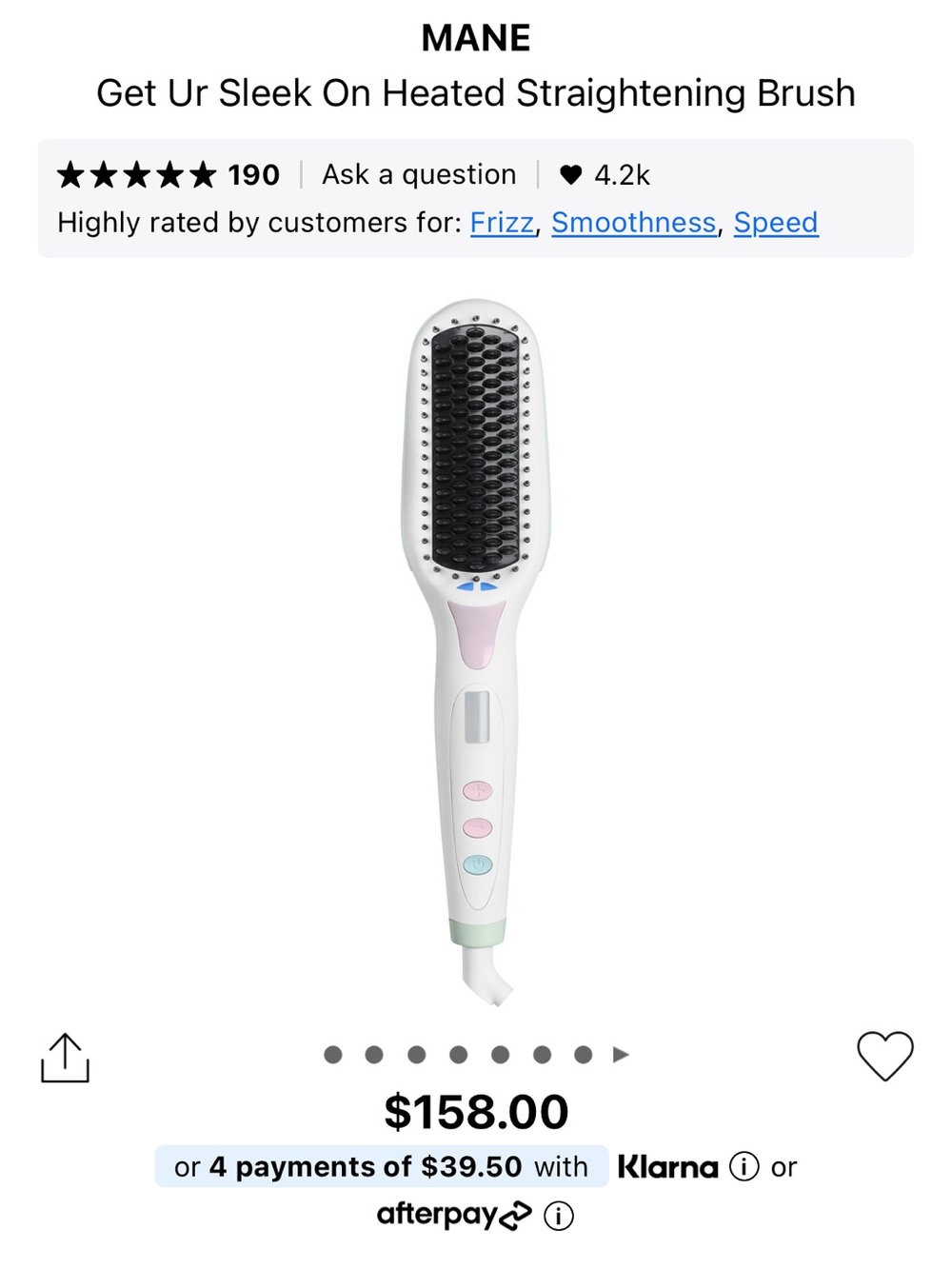 MANE Get Ur Sleek On Heated Straightening Brush - BRAND NEW